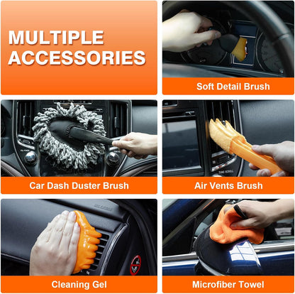 Car Cleaning Kit 19Pcs, Car Interior Detailing Kit with 12000PA High Power Handheld 12V Corded Vacuum, Detailing Brush Set, Cleaning Gel, Complete Car Vacuum Cleaner with Storage Bag for Men & Women